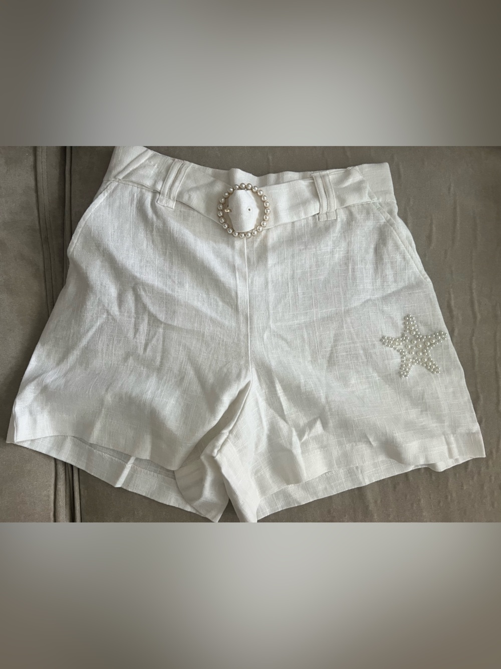 White Pearl-Embellished Shorts with Starfish Accent